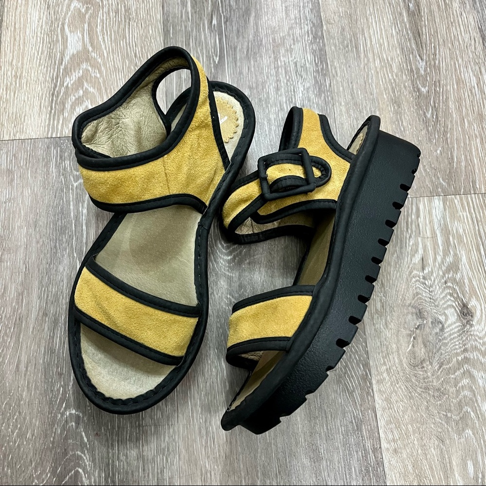 Fly London Yellow Leather Platform Sandals